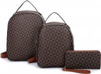 BROWN 3IN1 TRIANGLE MONOGRAM PLAIN BACKPACK WITH MATCHING BAG AN