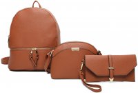 BROWN 3 IN 1 CUTE PU LEATHER FASHION BACKPACK SET
