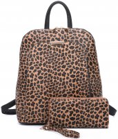 BLACK 2IN1 LEOPARD BACKPACK WITH MATCHING WALLET