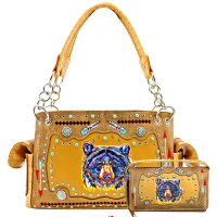 Tan Premium Bear Embroidery Conceal Handbag Set - G939W165