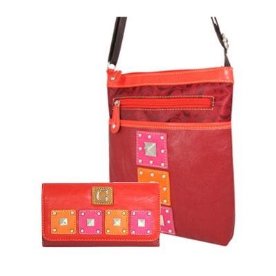 Red Signature Style Messenger Bag with Wallet - KE1344-KW215