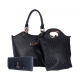 Black 3 IN 1 Signature Inspired Fashion Handbag Set - F886