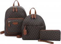 BROWN 3 IN 1 MONOGRAM FRONT ZIPPER STYLISH BACKPACK SET