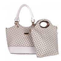 White 2 IN 1 Signature Inspired Fashion Handbag Set - F886