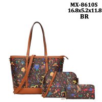 Brown 3 IN 1 Colorful Print Tote Handbag Wallet Set - MX8610S