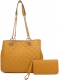 MUSTARD 2IN1 STYLISH QUILTED LONG HANDLE TOTE BAG WITH MATCHING
