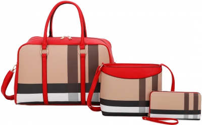 Red 3 IN 1 3 IN 1 PLAID FASHION HANDBAG SET WITH MESSENGER