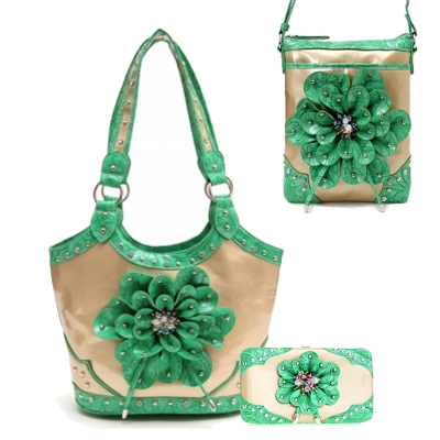 Green Flower Center Handbag Portfolios - TUF 361-4699-4326