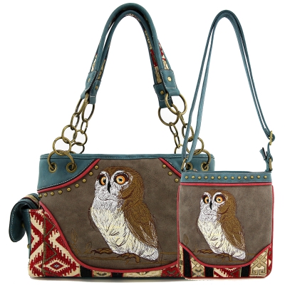 Classic Western Owl Embroider Concealed Shoulder Set - PTF17586