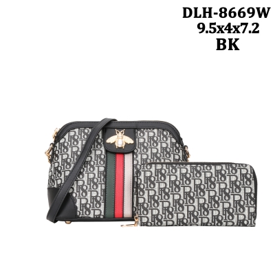 Black 2 IN 1 Signature Inspired Cross body Bag Set - DLH-8669W