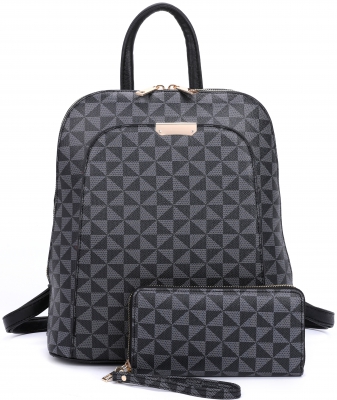 BLACK 2 IN 1 MONOGRAM BACKPACK WITH MATCHING WALLET