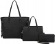 BLACK 3 IN 1 PLAIN TOTE BAG WITH BAG AND WALLET SET