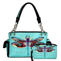 Mint Dragon Fly Embroidery Concealed Handbag Set - G939W184