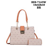 Brown 2 IN 1 Signature Inspired Handbag Wallet Set - BE8-7169W