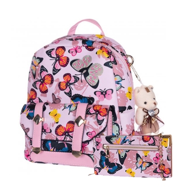 Pink 2 IN 1 Signature Inspired Fashion Backpack Set - F858
