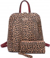 BURGUNDY 2IN1 LEOPARD BACKPACK WITH MATCHING WALLET