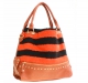 Burnt Orange Stripe Synthetic Fur Hobo Handbag - FST 5304