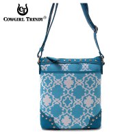 Blue Cowgirl Trendy Quatrefoil Print Messenger Bag - TUR 9469