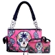 Hot Pink Premium Concealed Skull Embroidery Bag Set - G939SUK-E