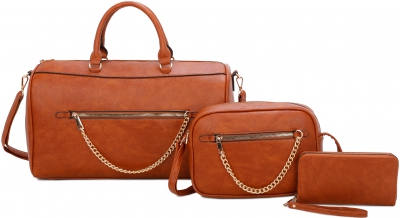 Brown 3 IN1 Big Handbags with Middle Messenger and Wallet