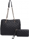 BLACK 2IN1 STYLISH QUILTED LONG HANDLE TOTE BAG WITH MATCHING PO