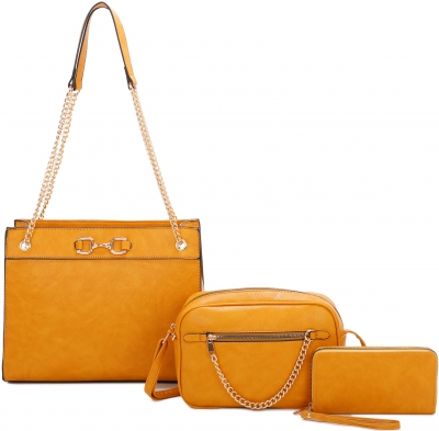 Mustard 3 IN1 Big Handbags with Middle Messenger and Wallet