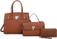 BROWN 3IN1 FASHION SMOOTH KEY LOCK TOTE BAG WITH MINI BAG AND CL