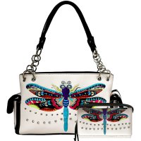 Beige Dragon Fly Embroidery Concealed Handbag Set - G939W184