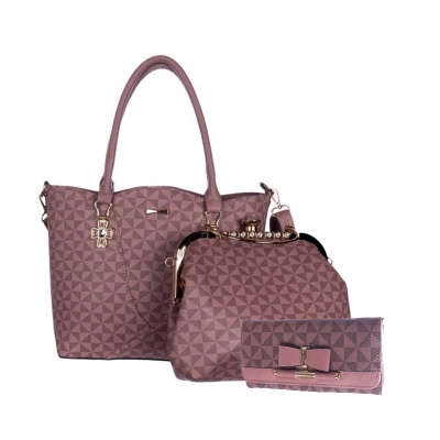 Pink 3 IN 1 Signature Inspired Fashion Handbag Set - F373
