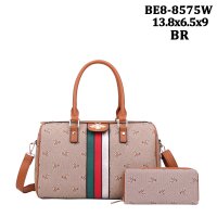 Brown 2 IN 1 Signature Inspired Handbag Wallet Set - BE8-8575W