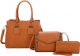 BROWN 3 IN 1 PLAIN TOTE BAG WITH MESSENGER AND WALLET SET