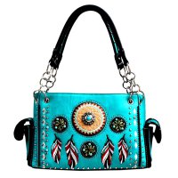 Turquoise Tribal Feather Embroidery Concealed Handbag - G939W148
