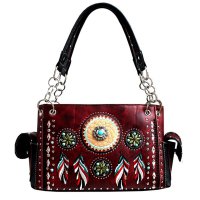 Red Tribal Feather Embroidery Concealed Handbag - G939W148