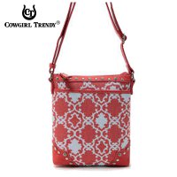 Coral Cowgirl Trendy Quatrefoil Print Messenger Bag - TUR 9469