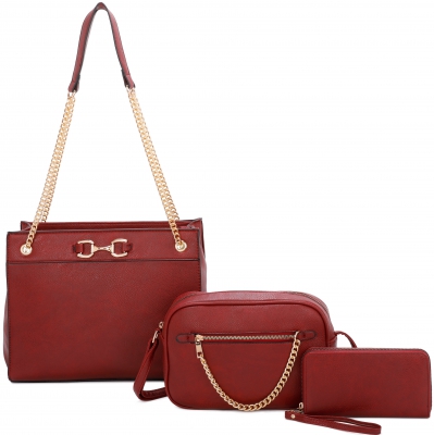 Burgundy 3 IN1 Big Handbags with Middle Messenger and Wallet