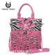 Daisy Pink Zebra Printed W/Flower & Fringe Handbag - FZB 5176