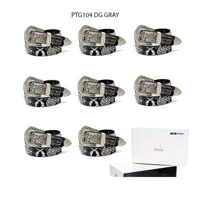8-Pack Gray DG Rhinestone Studded Belt - PTG104 BOX