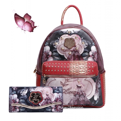 Burgundy Arosa "Queen Lady" Backpacks & Wallet - BGB8318-BGW8682