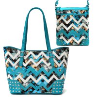 Blue Zigzag Tote Handbag & Messenger Bag - SQM8 4975B