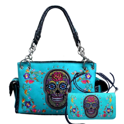 Turq Western Concealed Skull Embroidery Bag Set - GSK939W117