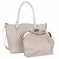White 2 IN 1 Signature Inspired Fashion Handbag - F373