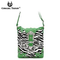 Lime Zebra Print & Flower Belt Clip Messenger Bag - ZBR 4699