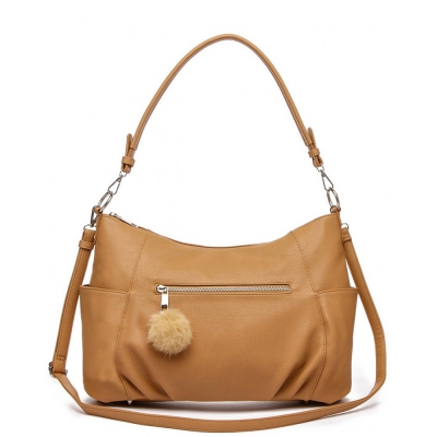 Tan Solid Front Pockets And Side Pouches Hobo Handbag - HNA 2399