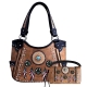 Tan Tribal Feather Embroidery Concealed Handbag Set - G980W148