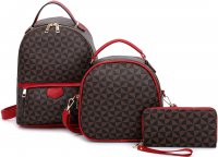 BURGUNDY 3IN1 TRIANGLE MONOGRAM ZIPPER BACKPACK WITH MATCHING BA