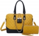 YELLOW 2 IN 1 QUITED FASHION HANDBAG SET ATTCHED WITH SWAG CHAIN