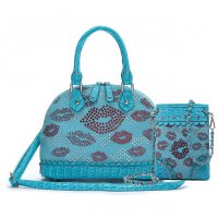 Turquoise Western Fashion Stone Lips Cute Handbag set - LPE 8569