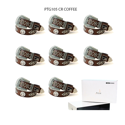 8-Pack Coffee Cross Rhinestone Studded Western Belt - PTG105 BOX