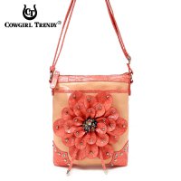 Coral Flower Center Accented And Studs Messenger Bag - TUF 4699F