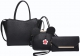 BLACK 3IN1 STYLISH PLAIN FLORAL TOTE BAG WITH EARS MINI BAG AND